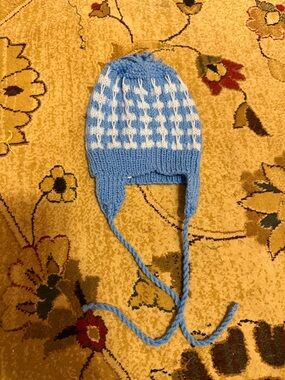 Kids Blue and White Knit Earflap Hat